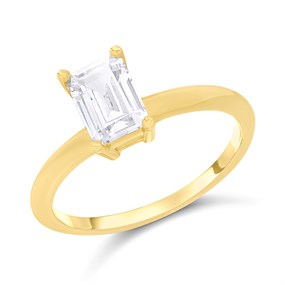 9ct Gold Emerald Cut Cubic Zirconia Ring - R6565