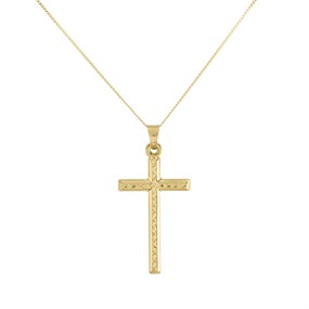 9ct Gold Diamond Cut Cross And Chain - R6814