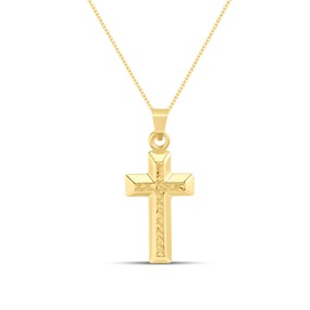 9ct Gold Patterned Cross Pendant And Chain - R6823