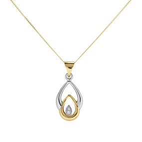 9ct Gold Two Colour Diamond Teardrop Necklace - R69109