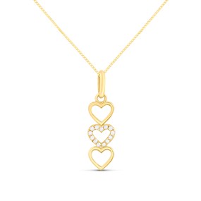9ct Gold Triple Heart Cubic Zirconia Necklace - R69125
