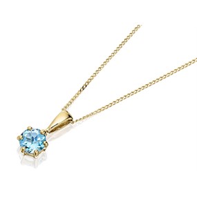 9ct Gold Blue Topaz Solitaire Necklace - R7017