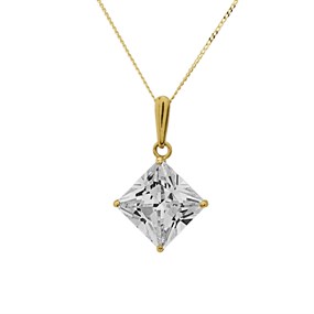 9ct Gold Princess Cut Cubic Zirconia Necklace - R7027