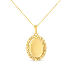 9ct Gold Oval Border Locket And Chain - R7202