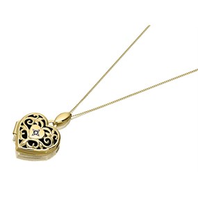 9ct Gold Filigree Diamond Locket And Chain - R7256