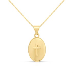 9ct Oval Cross Locket And Chain - R7269