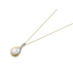 9ct Gold Cultured Freshwater Pearl And Diamond Necklace - R7744