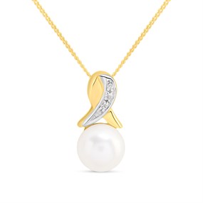 9ct Freshwater Pearl And Diamond Twist Necklace - R7782