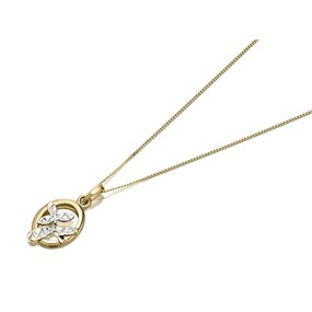 9ct Gold Two Colour Oval Floral Necklace - R8754