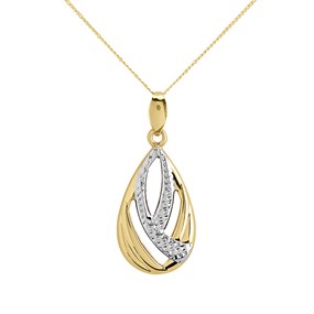 9ct Two Colour Gold Teardrop Necklace - R8810