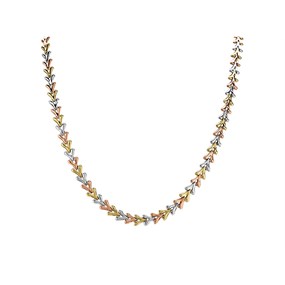 9ct Three Colour Gold Woven Wishbone Necklace - 17in - R9537