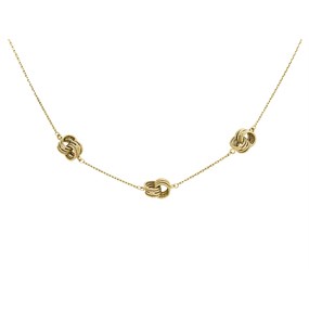 9ct Gold Textured Knot Station Necklace - 16in - R9539