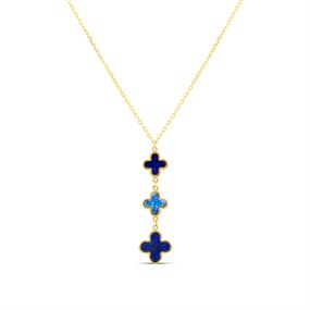 9ct Gold Blue Lapis Flower Necklet - R9556