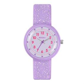 Tikkers ATK1102 Time Teacher Glitter Purple Sili Strap Watch - W01182