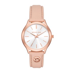 Michael Kors MK7467 Slim Runway Rose Gold Tone Pink Leather Strap Watch - W08208