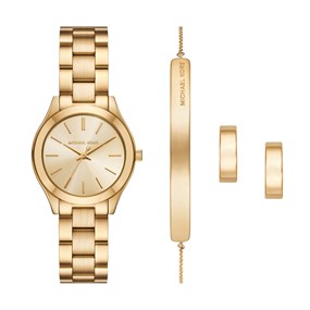 Michael Kors MK7561SET Slim Runway Gold Tone Watch, Bracelet And Earring Set - W08210