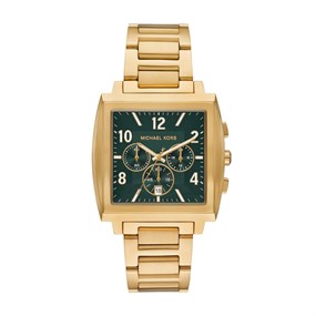 Michael Kors MK9229 Gold Tone Oversized Rhys Chronograph Green Dial Bracelet Watch - W08246
