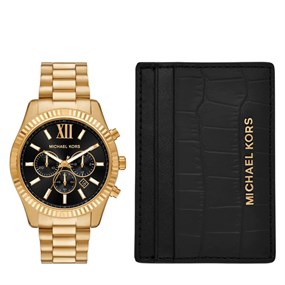 Michael Kors MK9245SET Lexington Gold Tone Black Dial Watch And Wallet Set - W08248
