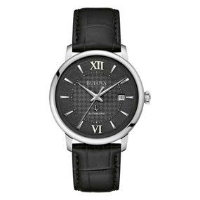 Bulova 96B441 Hudson Automatic Black Leather Strap Watch - W09400