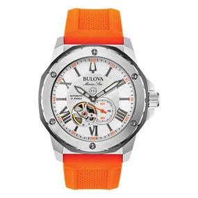Bulova 98A226 Marine Star Automatic Orange Silicone Strap Watch - W09409