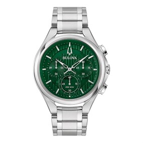 Bulova Curv 96A297 Chronograph Stainless Steel Green Dial Bracelet Watch - W09426