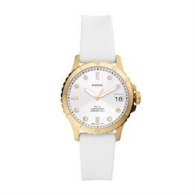 Fossil ES5286 FB-01 Gold Plated White Silicon Strap Watch - W10323
