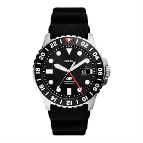 Fossil FS6036 Blue GMT Black Silicone Strap Watch - W10335