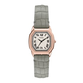 Fossil ES5435 Harlow Rose Tone Grey Leather Strap Watch - W10528