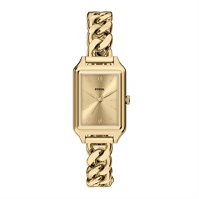 Fossil ES5478 Raquel Gold Tone Rectangular Case Chain Bracelet Watch - W10539
