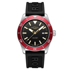 Rotary RGS10007/98 Apex100 Stainless Steel Red Bezel Black Silicone Strap Watch - W13340