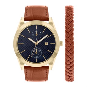 Spirit ASPG39 Tan PU Leather Strap Watch And Bracelet Set - W27231