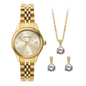 Sekonda 2797G Gold Tone Watch, Necklace And Earrings Gift Set - W32495