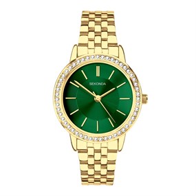 Sekonda 40803 Gold Tone Green Dial Bracelet Watch - W32497