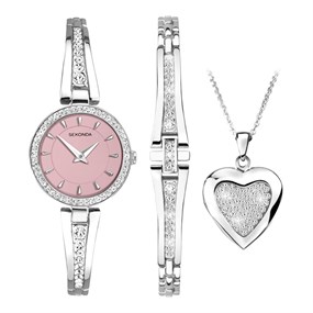 Sekonda 49104 Pink Dial Watch, Bracelet & Necklace Gift Set - W32500