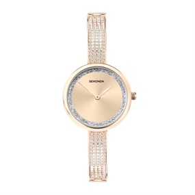 Sekonda 40599 Rose Tone Stone Set Bangle/Bracelet Watch - W32512