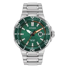 Citizen AW1428-53X Eco-Drive Green Dial Bracelet Watch - W38140