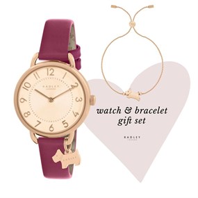 Radley RY21614-SET Rose Gold Tone Cherry Leather Strap Watch And Bracelet Set - W51595