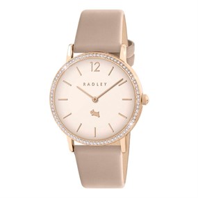 Radley RY21938A Rose Tone Stone Set Cream Leather Strap Watch - W51598