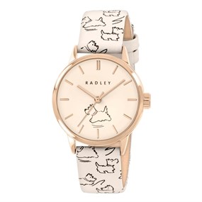Radley RY21948A Rose Gold Tone Printed Cream Leather Strap Watch - W51599