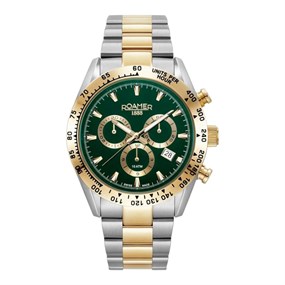 Roamer 850837 47 75 20 Monza 100 Chronograph Two Tone Green Dial Bracelet Watch - W60328