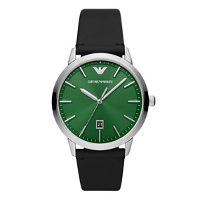 Emporio Armani AR11509 Green Dial Black Leather Strap Watch - W62151