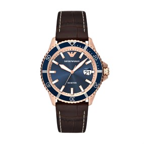 Emporio Armani AR11556 Rose Tone Brown Leather Strap Watch - W62185