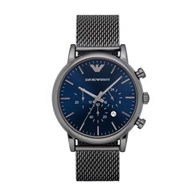 Emporio Armani AR1979 Grey IP Blue Dial Mesh Bracelet Watch - W62193