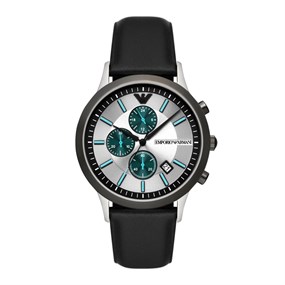 Emporio Armani AR11473 Chronograph Stainless Steel Blue Leather Strap Watch - W62210