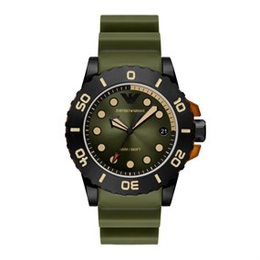 Emporio Armani AR11540 Black IP Green Plastic Strap Watch - W62211