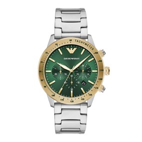 Emporio Armani AR11454 Chronograph Two Tone Green Dial Bracelet Watch - W62214