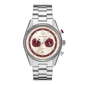 Emporio Armani AR11645 Chronograph Cream/Red Dial Stainless Steel Bracelet Watch - W62217