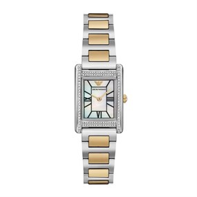 Emporio Armani AR11642 Two Tone Stone Set Rectangular Case Bracelet Watch - W62224