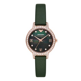 Emporio Armani AR11577 Rose Tone Green Leather Strap Watch - W62228