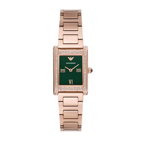 Emporio Armani AR11641 Rose Gold Tone Rectangular Case Green Dial Bracelet Watch - W62231